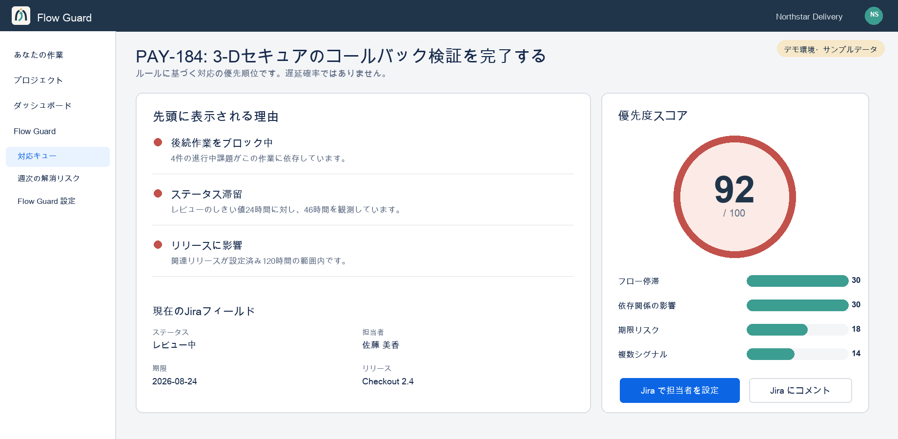 シグナルの根拠、しきい値、後続影響、スコア内訳を示す検出結果の詳細